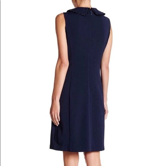 Nanette Lepore Blue Stretch Knit Ruffle Trim Dress - Picture 3 of 13